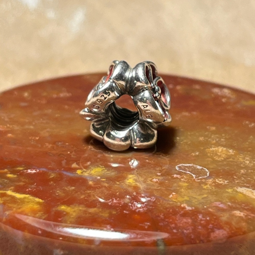 Pandora Red Poppy Sterling Silver Flower Bead Charm RARE - Picture 9 of 12